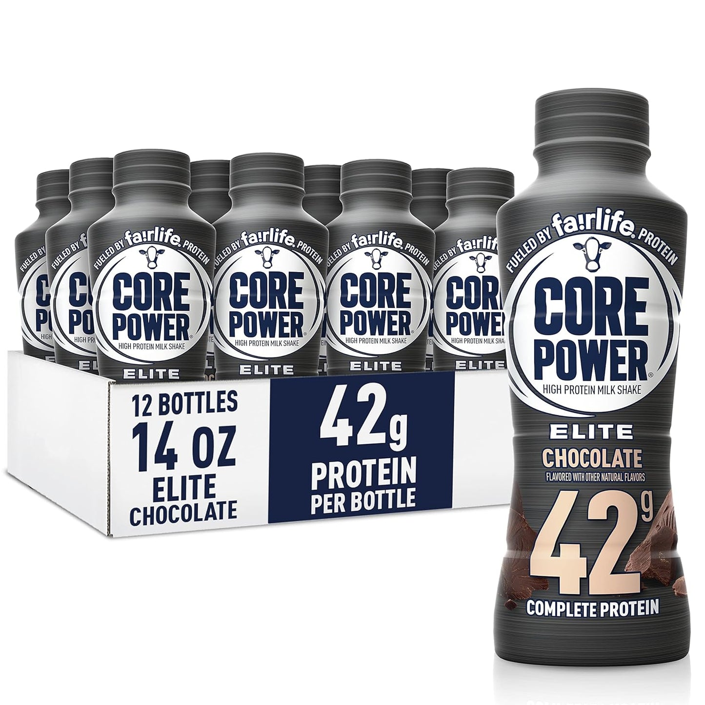 Elite High Protein Shake .26g/42g Bottle. 14oz. 12 Pack