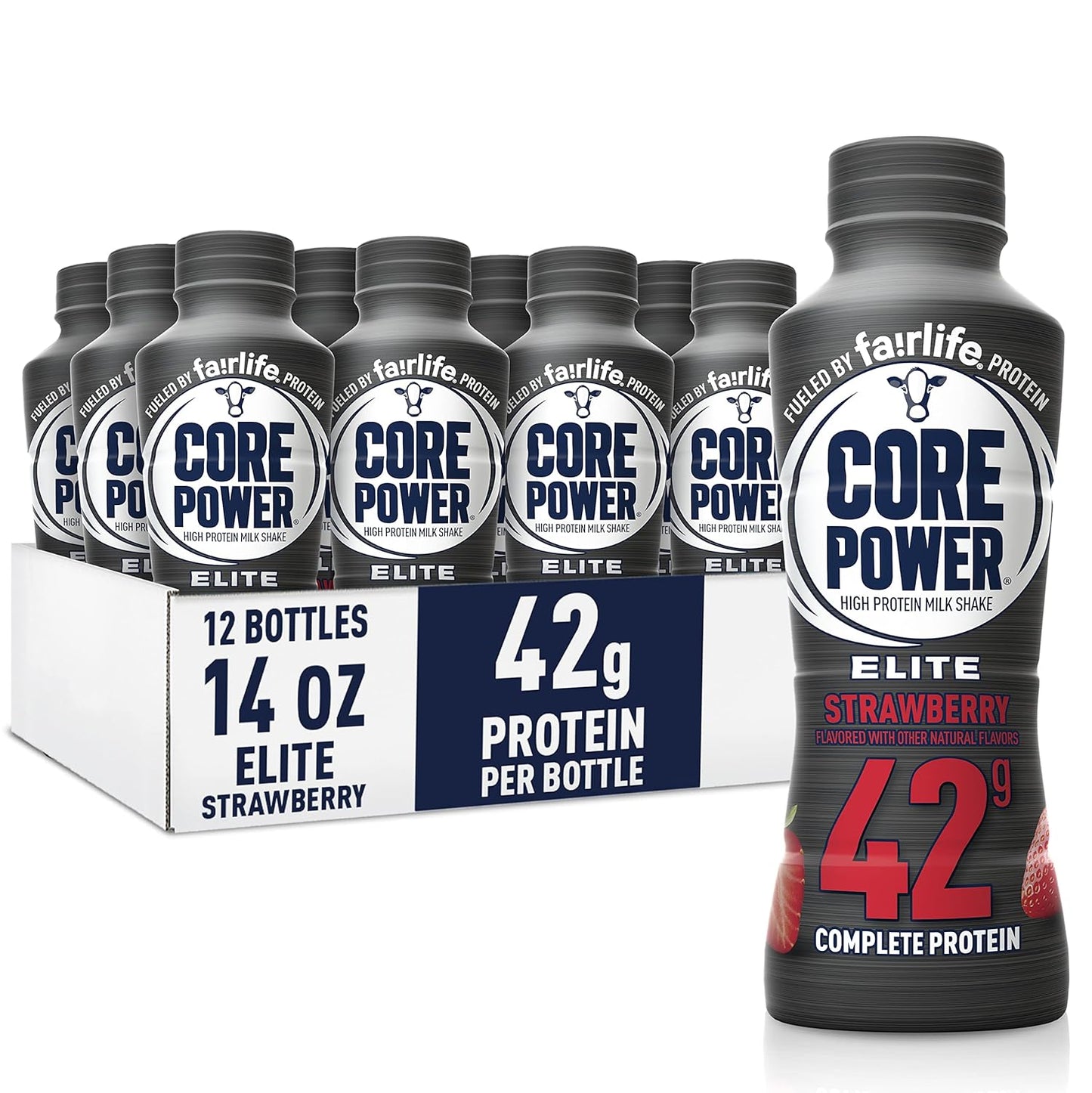 Elite High Protein Shake .26g/42g Bottle. 14oz. 12 Pack