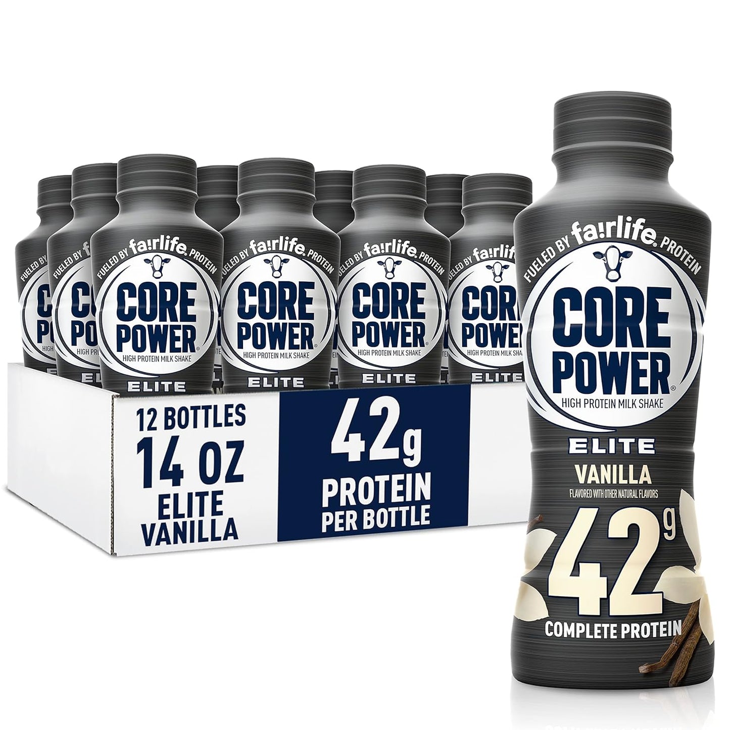Elite High Protein Shake .26g/42g Bottle. 14oz. 12 Pack