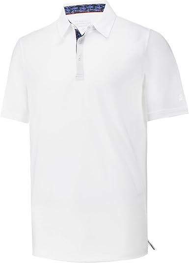Mens Golf Polo Shirt Moisture Wicking Dry Fit Performance Sport Pin Striped Short Sleeve Golf Shirts for Men
